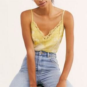 NWT Free People Luella Satin Tie-Dye Bodysuit Lace Trim Yellow XS Intimates